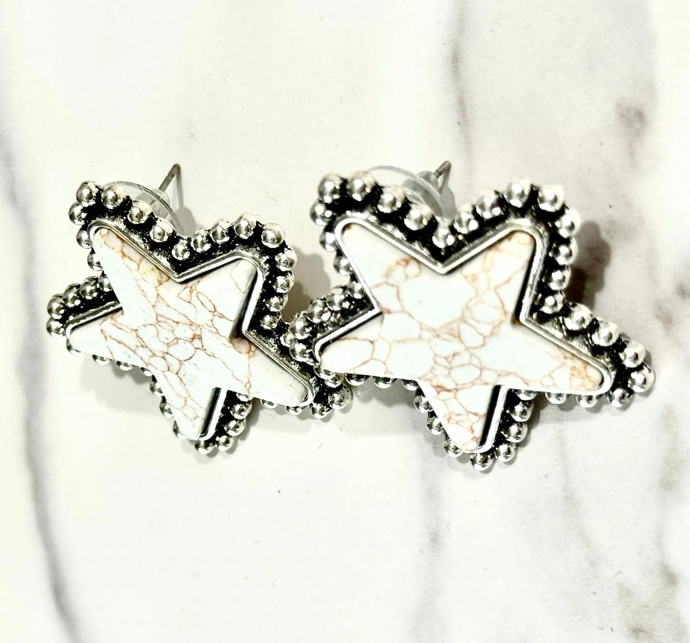 Moon and Stars White and Silver Earrings