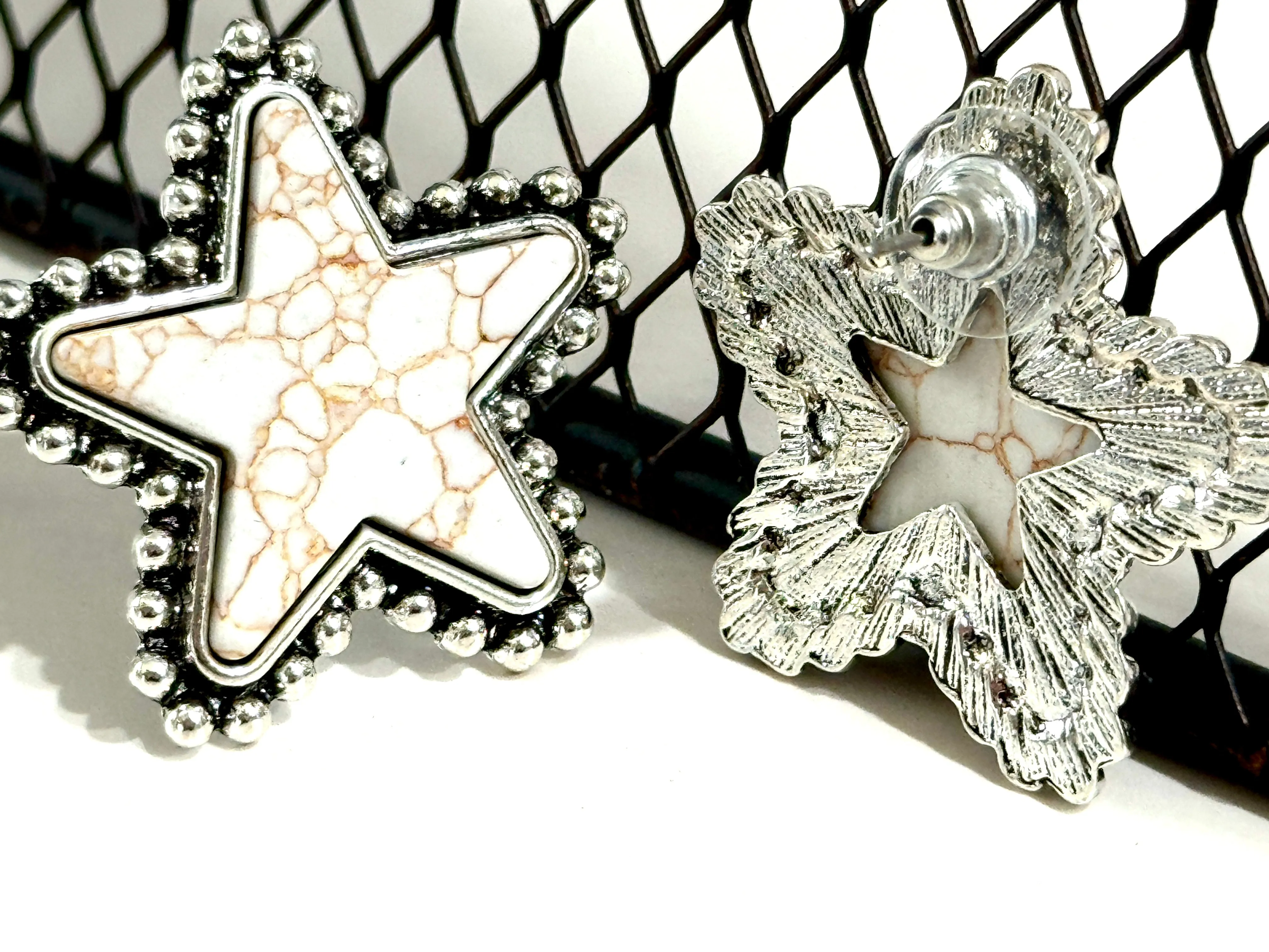 Moon and Stars White and Silver Earrings