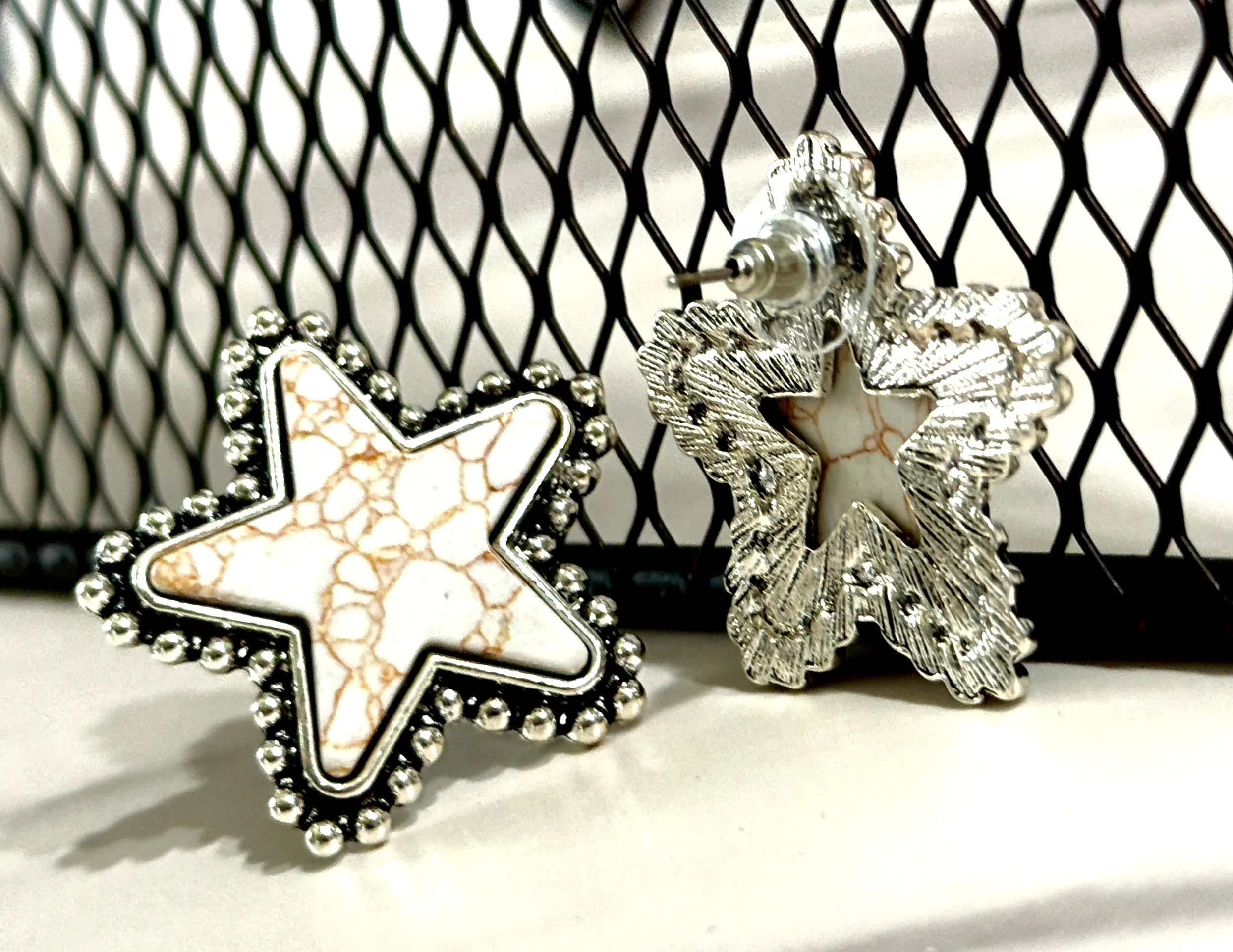 Moon and Stars White and Silver Earrings