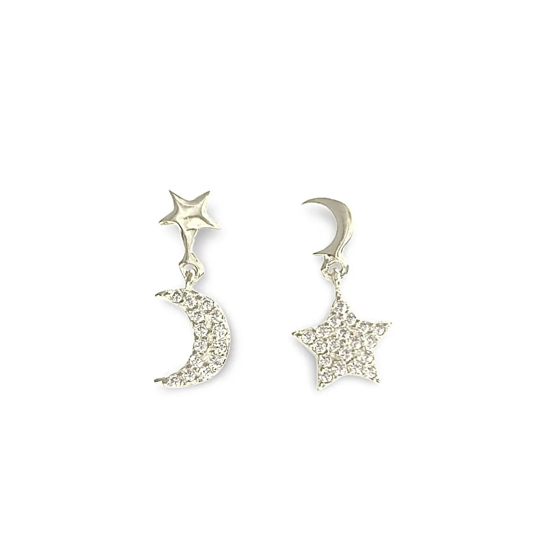 Moon Star Charm Stud Earrings
