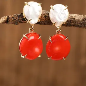 Natural Coral & Pearl Drop Earrings