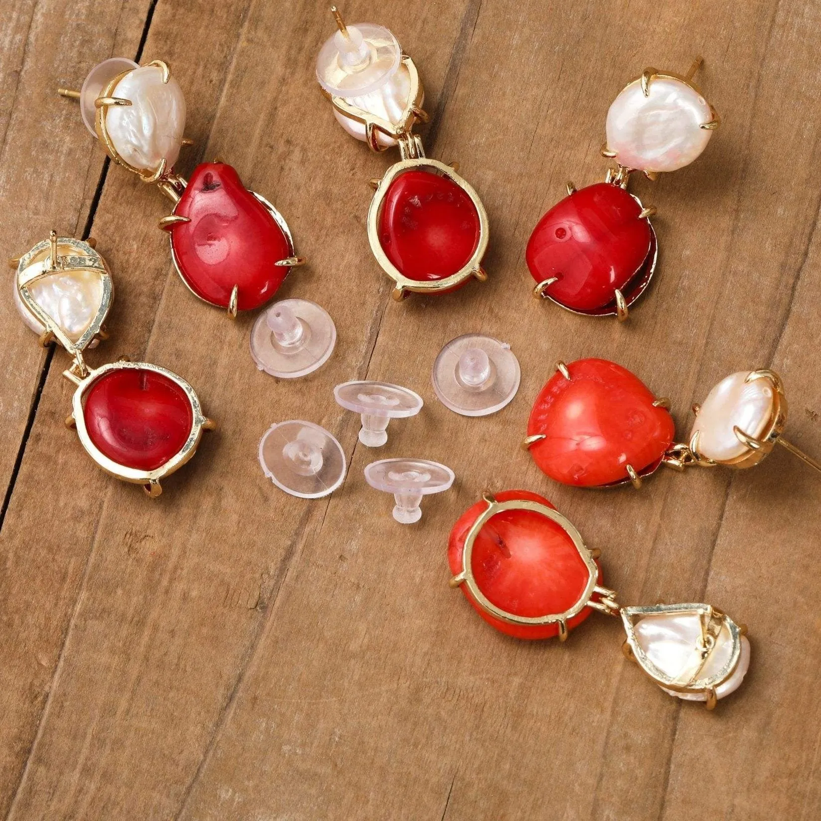 Natural Coral & Pearl Drop Earrings