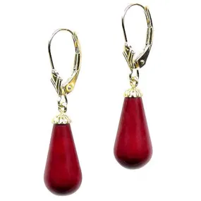 Natural Italian Red Coral Teardrop Leverback Earrings 14-20 Gold Filled