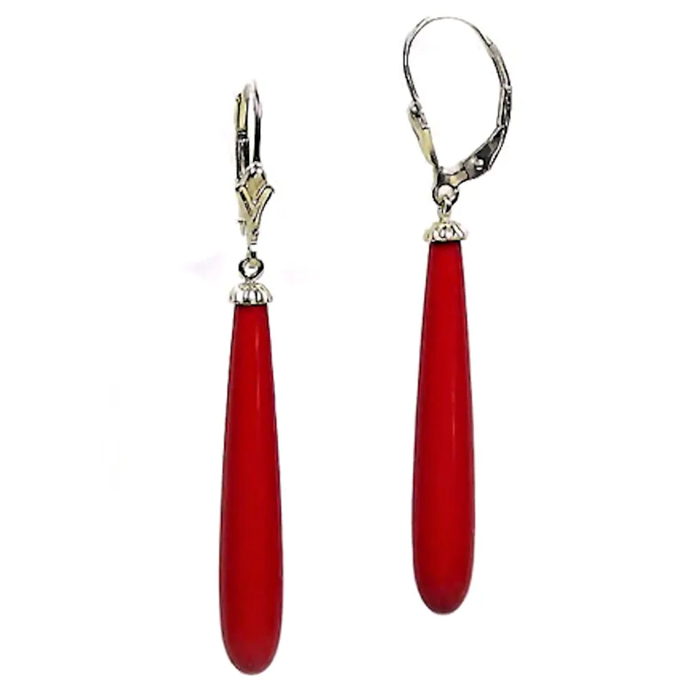 Natural Italian Red Coral Teardrop Leverback Earrings 14-20 Gold Filled