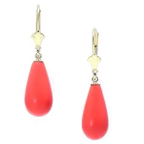 Natural Pink Salmon Coral Teardrop Leverback Earrings 14-20 Gold Filled