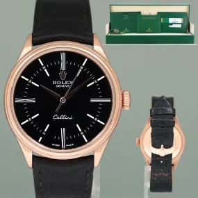 PAPERS Rolex Cellini Black Dial Rose Gold 39mm Leather 50505 Watch Box