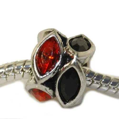 Red and Black Acrylic Rhinestones Charm European Bead Compatible for Most European Snake Chain Bracelet