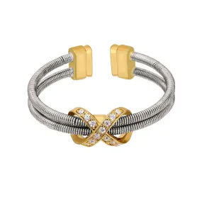 Rhodium Finish Sterling Silver Two Cable Cuff Ring - LL7036R-RH/G