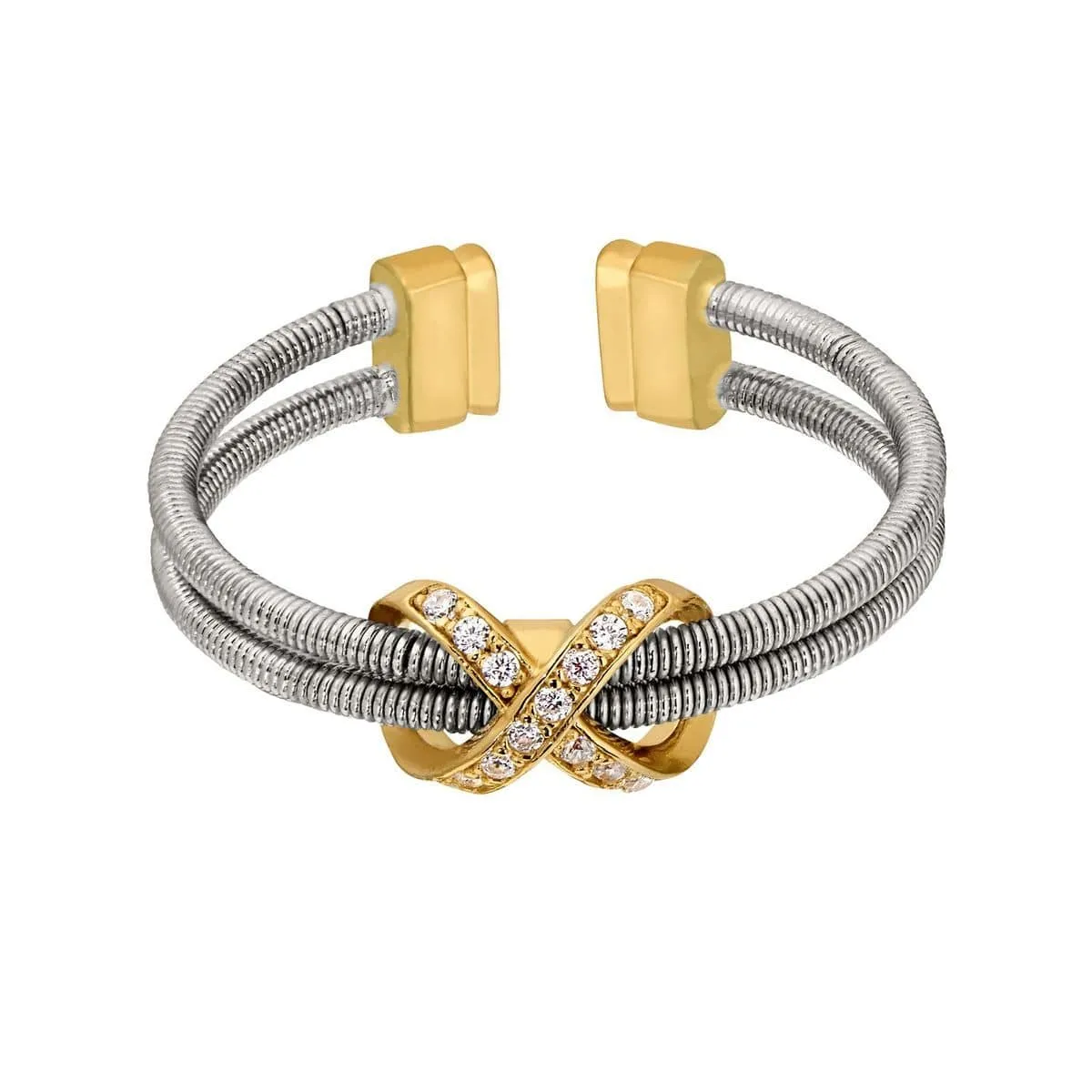 Rhodium Finish Sterling Silver Two Cable Cuff Ring - LL7036R-RH/G