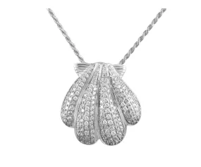 RHODIUM PLATED 925 STERLING SILVER HAWAIIAN SUNRISE SHELL PENDANT CZ 21.50MM