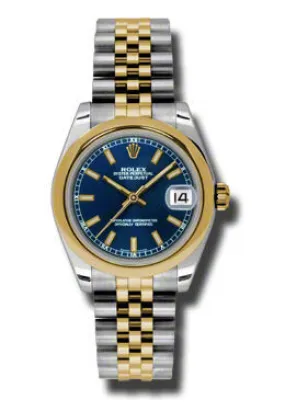 Rolex Datejust Lady 31 Blue Dial Stainless Steel and 18K Yellow Gold Jubilee Bracelet Automatic Watch 178243BLSJ