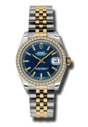 Rolex Datejust Lady 31 Blue Dial Stainless Steel and 18K Yellow Gold Jubilee Bracelet Automatic Watch 178383BLSJ