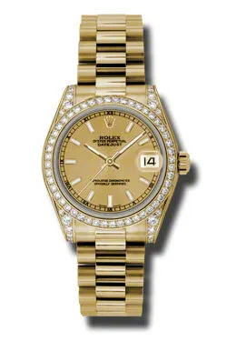 Rolex Datejust Lady 31 Champagne Dial 18K Yellow Gold President Automatic Ladies Watch 178158CSP