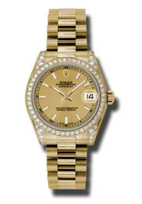 Rolex Datejust Lady 31 Champagne Dial 18K Yellow Gold President Automatic Ladies Watch 178158CSP