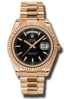 Rolex Day-Date II Black Dial 18K Everose Gold President Automatic Men's Watch 218235BKSP