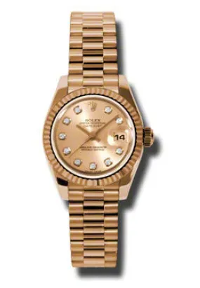 Rolex Lady-Datejust 26 Champagne Dial 18K Rose Gold President Automatic Ladies Watch 179175CDP