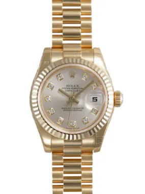 Rolex Lady-Datejust 26 Silver Dial 18K Yellow Gold President Automatic Ladies Watch 179178SDP