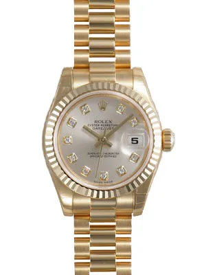 Rolex Lady-Datejust 26 Silver Dial 18K Yellow Gold President Automatic Ladies Watch 179178SDP