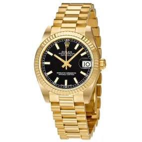Rolex Lady-Datejust 31 Black Dial 18K Yellow Gold President Automatic Ladies Watch 178278BKSP