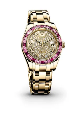 Rolex Lady-Datejust Pearlmaster Diamond Pave Dial 18K Yellow Gold Automatic Ladies Watch 81348SSRPM
