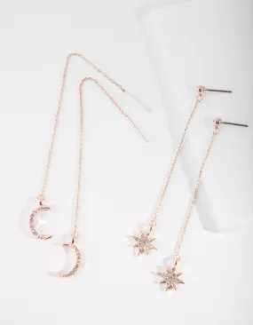 Rose Gold Stars & Moon Droop Earring Pack