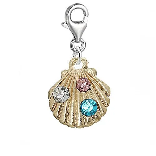 Sea Shell Bead Clip on Pendant for European Charm Jewelry w/ Lobster Clasp