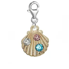 Sea Shell Bead Clip on Pendant for European Charm Jewelry w/ Lobster Clasp
