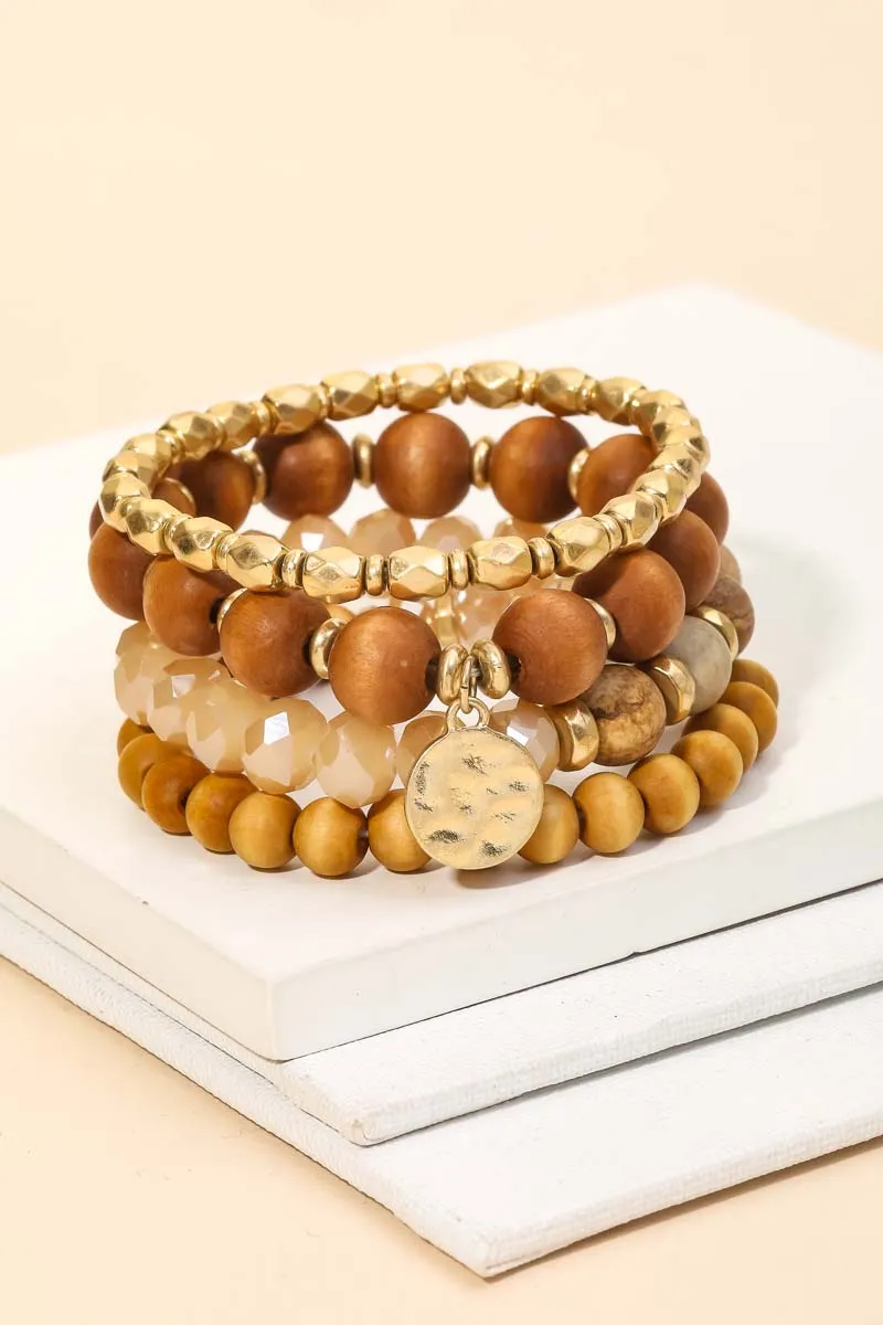 Semi-Precious Wood/Jeweled Bead Bracelet Set