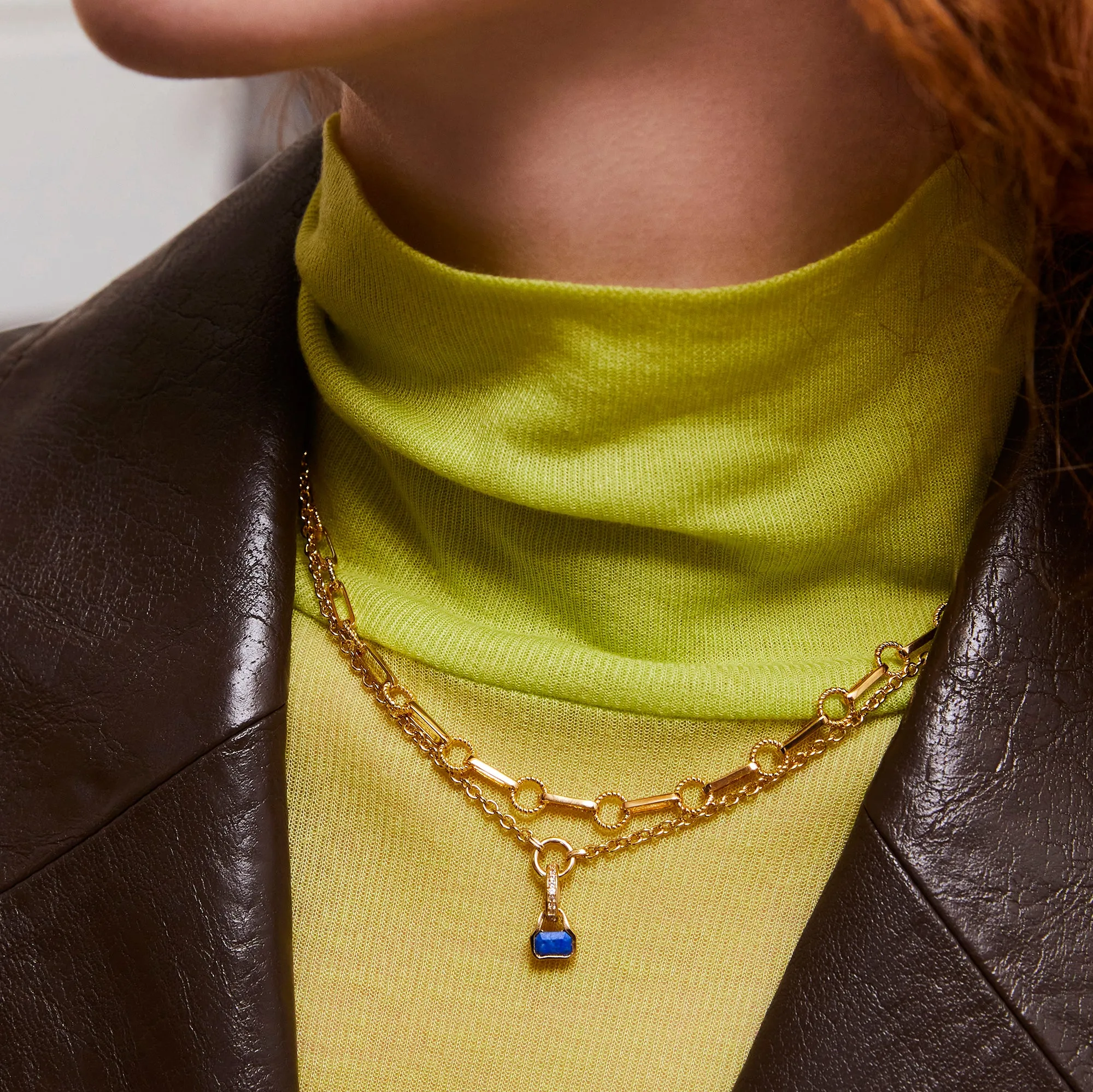 September: Blue Lapis Charm on Carrier Chain