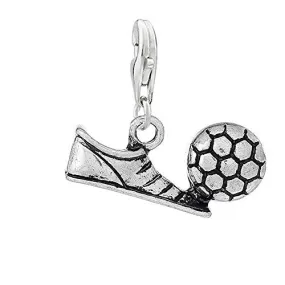 Shoe with Soccer, Football Clip on Pendant Charm for Bracelet or Necklace