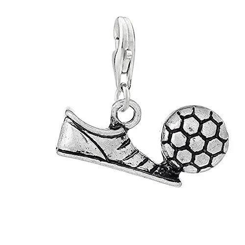 Shoe with Soccer, Football Clip on Pendant Charm for Bracelet or Necklace