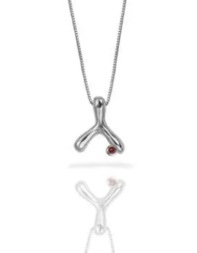 Small Wishbone Necklace with Gemstone Accent