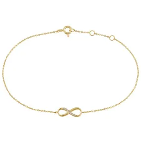 Solid 14K Yellow Gold CZ Infinity Bracelet
