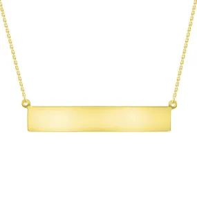 Solid 14k Yellow Gold Engravable Personalized Large Bar Necklace with Lobster Claw Clasp