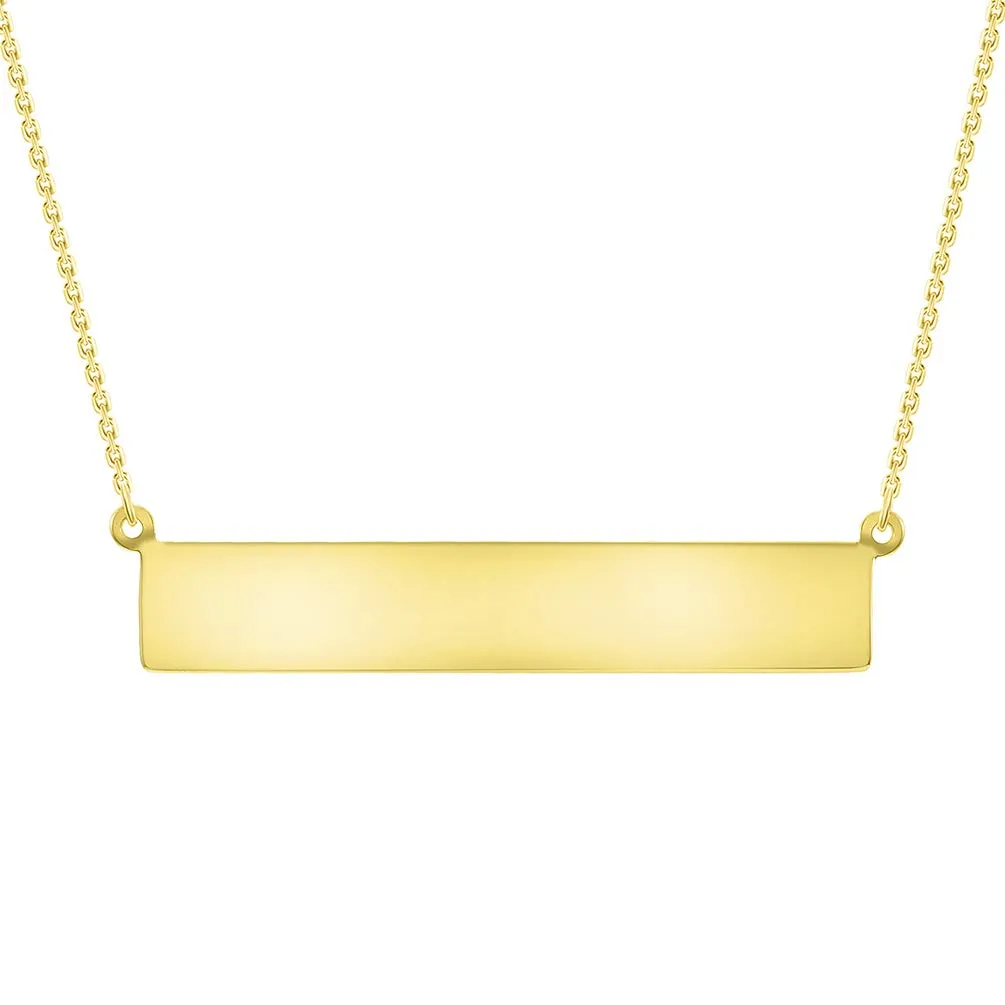 Solid 14k Yellow Gold Engravable Personalized Large Bar Necklace with Lobster Claw Clasp
