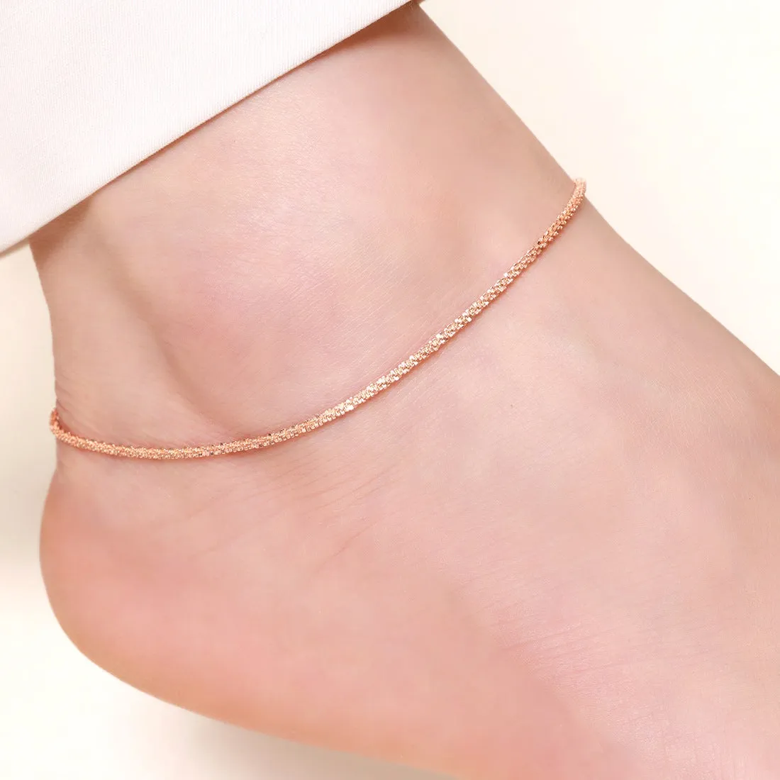 Sparkling Rose Gold Plated 925 Sterling Silver Chain Anklets