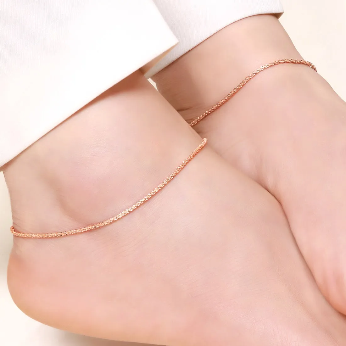 Sparkling Rose Gold Plated 925 Sterling Silver Chain Anklets