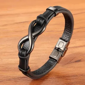 Stainless Steel Leather Bracelet Infinity Logo Special Popular Pattern Unisex Bracelet