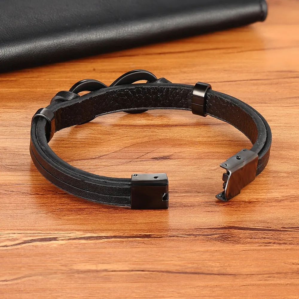 Stainless Steel Leather Bracelet Infinity Logo Special Popular Pattern Unisex Bracelet