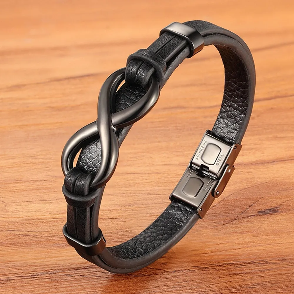 Stainless Steel Leather Bracelet Infinity Logo Special Popular Pattern Unisex Bracelet