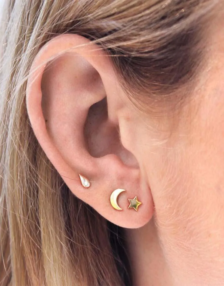 Star & Moon Stud Earrings - Gold Plated