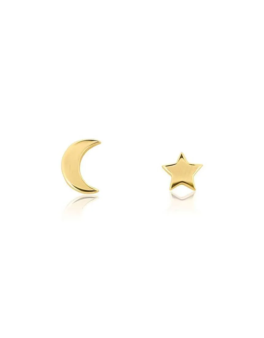 Star & Moon Stud Earrings - Gold Plated