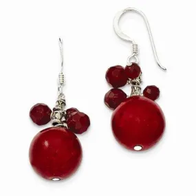 Sterling Silver Faceted Red 14mm Red Coral Earrings