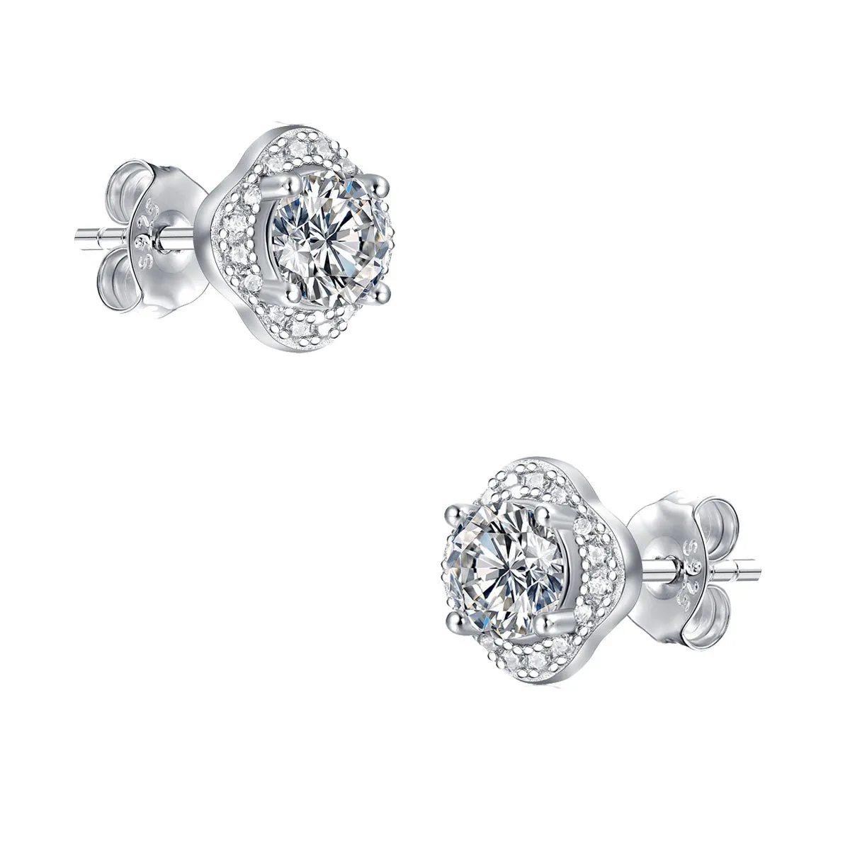 Sterling Silver with 0.50ctw Lab Created Moissanite Round Halo Floral Cluster Stud Earrings