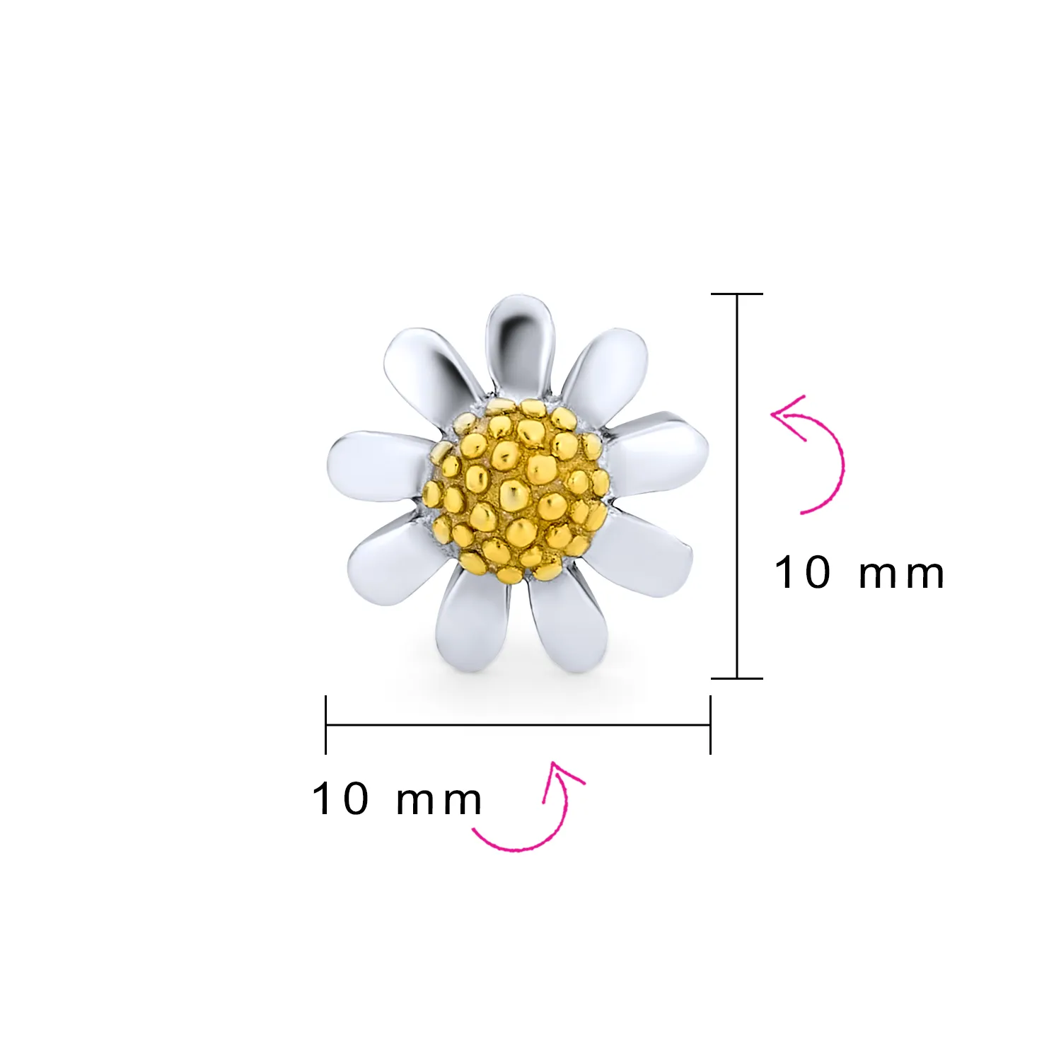 Summer Spring Two Tone Sunflower Daisy Flower Stud Earrings 14K Gold Silver