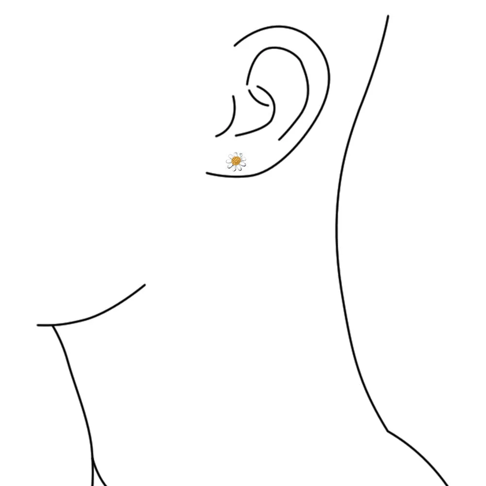 Summer Spring Two Tone Sunflower Daisy Flower Stud Earrings 14K Gold Silver