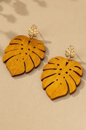 Tropical Monstera Wood Drop Earrings
