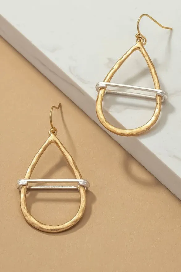 Two tone hammered teardrop earrings