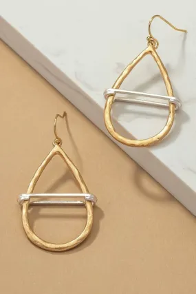 Two tone hammered teardrop earrings