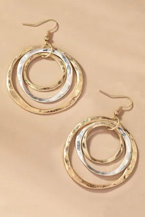 Two tone three Hammered Hoop Earrings